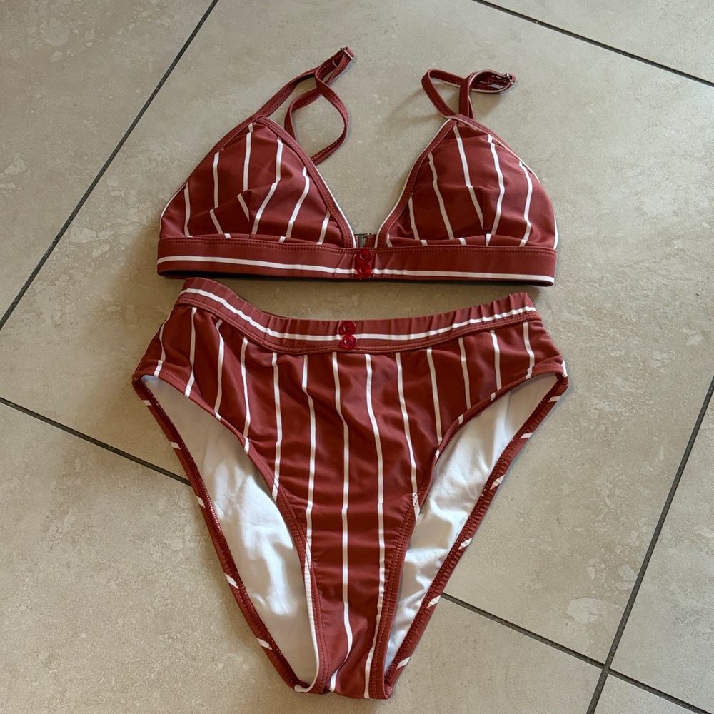 Striped Rust Red Women's Bikini Set